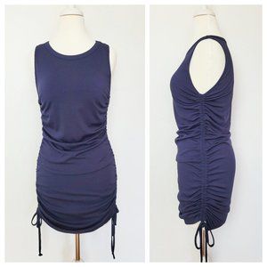 BTFBM Mini Dress Navy Blue Ribbed Ruched Scrunch Side Sleeveless Stretchy Dress